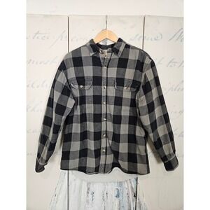 Red‎ Head Flannel Shirt Jacket M Gray Black Buffalo Plaid Sherpa Lined Grunge